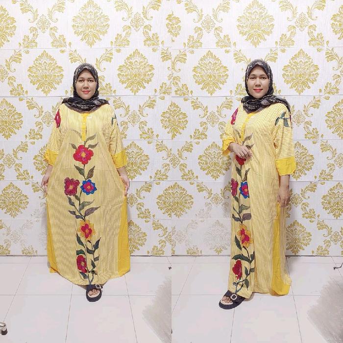 DASTER ELOK KERAH SHANGHAI T⅞ BUNGA SALUR Busui Bumil Panjang Rayon Grade A
