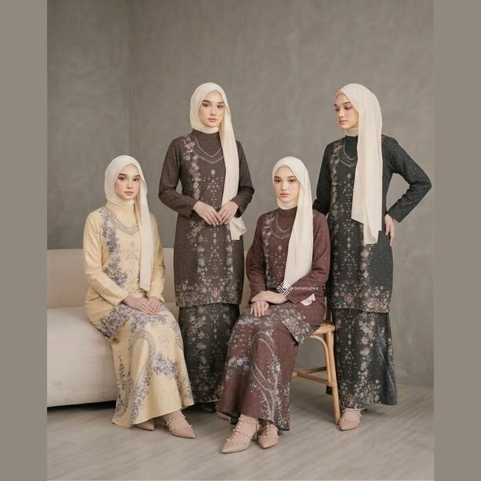 [New Collection] TUTUNAJWA Adivaa 2 - Setelan Kurung Melayu Motif Flowwer (Tanpa Hijab)