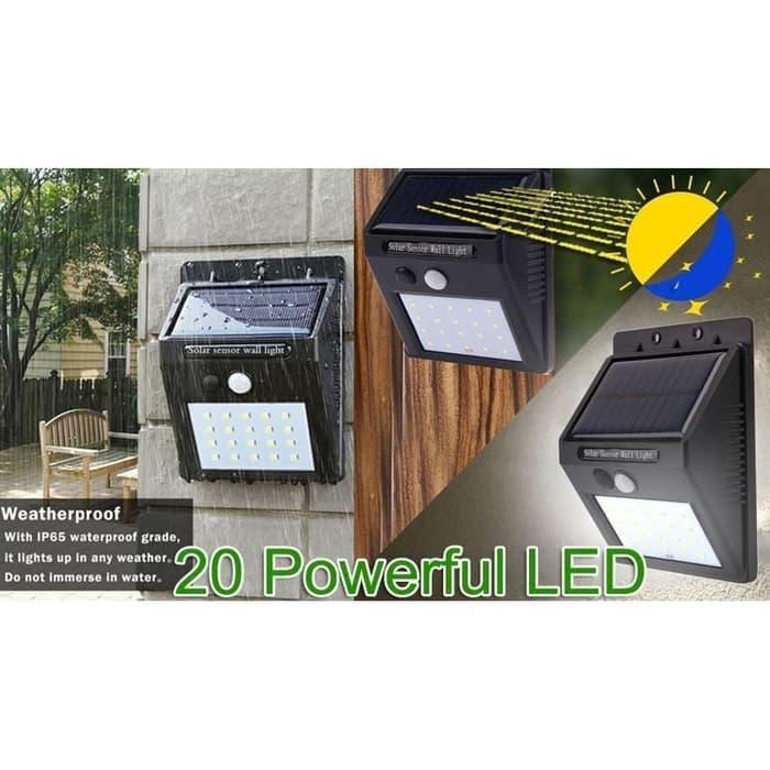 Lampu taman LED tenaga surya solar cell tempel sensor otomatis nyala