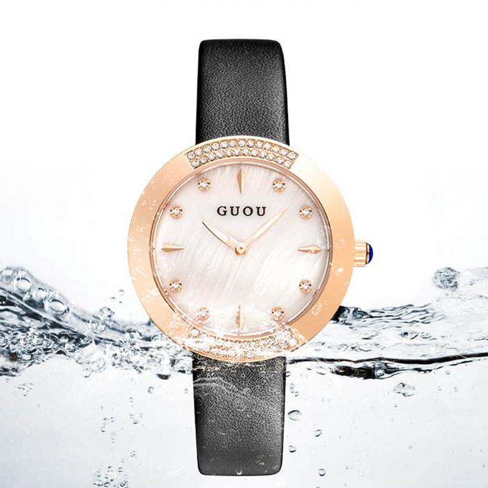 GUOU Luxury Brand Exquisite Rhineston Genuine Leather Woman Casual