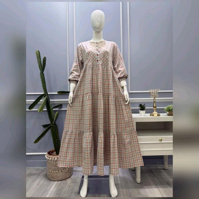 Midi Salvina.ys triset Motif Kotak-kotak serian warna Pastel