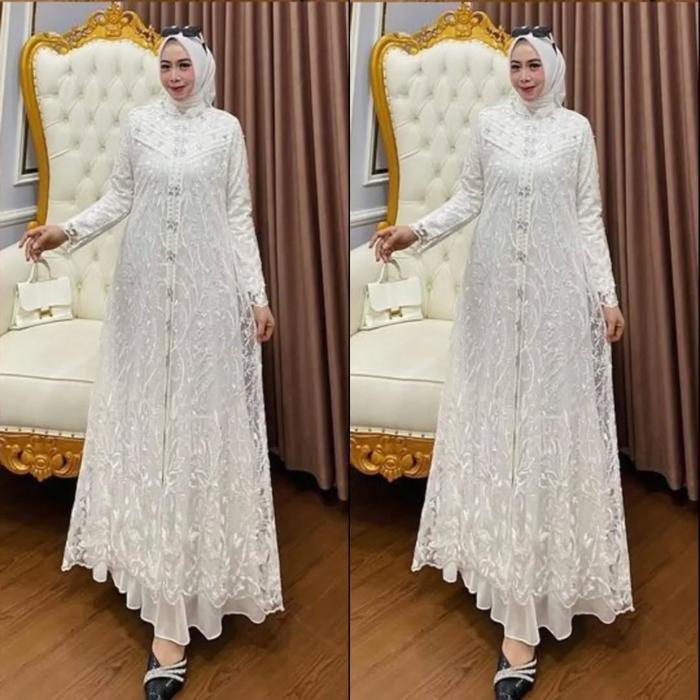 Gamis Brokat Wanita Dewasa Mewah Zalia Maxi Size S - 3XL Bahan Ceruty Babydoll premium Full Furing H