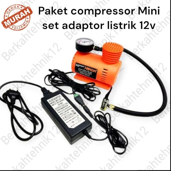 PAKET LENGKAP!! KOMPRESOR MINI XENON POMPA BAN MOBIL COMPRESSOR CAT & ADAPTOR LISTRIK 12V 5a
