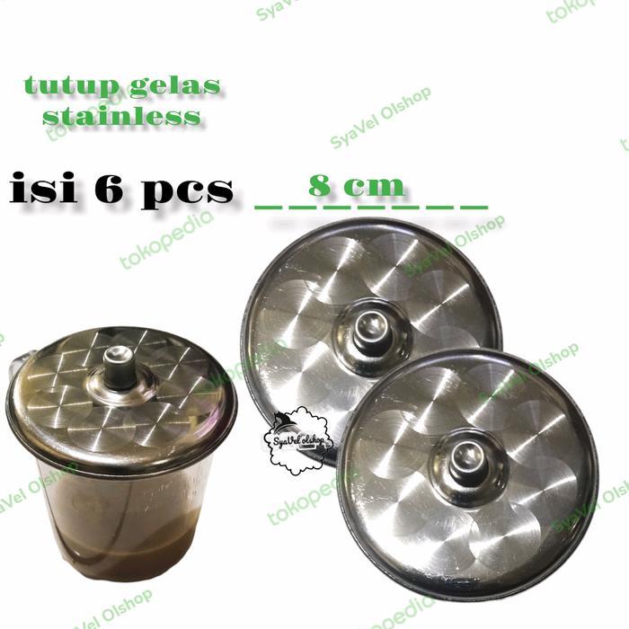 tutup gelas stainless steel isi 6 pcs/tutup gelas motif stainless