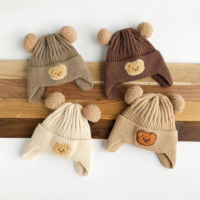 115 TOPI BAYI BEAR KNOT HAT PREMIUM TOPI POMPOM BAYI KNOT HAT POMPOM KNIT RAJUT KUPLUK BAYI NEWBORN