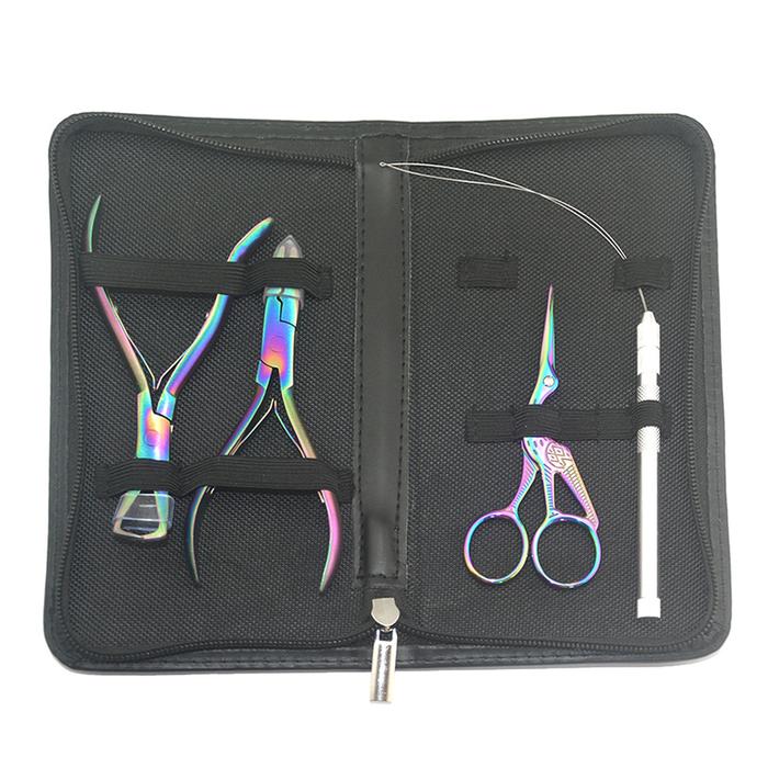 Professional Hair Extension Tool Set Micro Ring Applicator Remover Plier Hair Loop Metal Scissors We