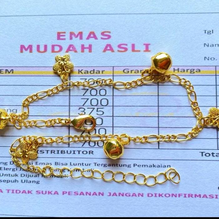 Gelang Kaki Rumbai Dewasa Berlapis Emas muda Bersurat