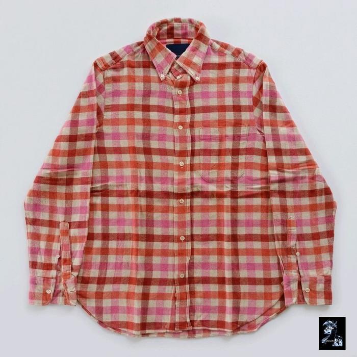 Flannel Shirt - Ships Sz M Square Pattern Atasan Kemeja Lengan Panjang Casual Pria Wanita Motif Kota