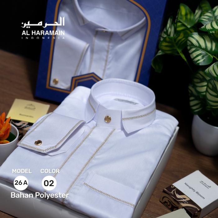 Diskon Bordir Emas Al Haramain Jubah / Gamis Pria Remaja Bordir Manset 26A | Putih