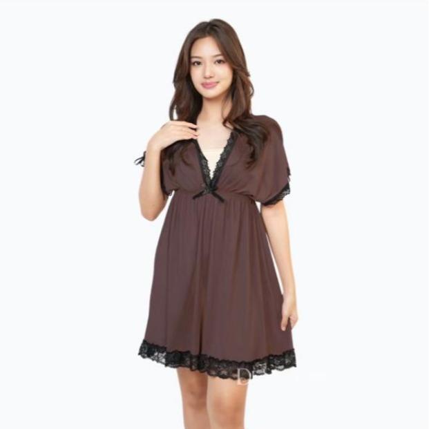 COD Baju Gaun Tidur Lingerie Wanita Korea Sexy Dress Satin Mini Deep Dewasa Piyama Kimono Pendek Das