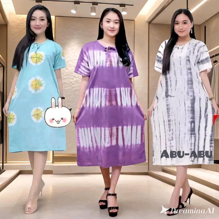 DreaminaAI Baju Daster Kaos Tie Dye Lengan Pendek Leher Tali Bahan Katun Combed untuk Wanita Nyaman 
