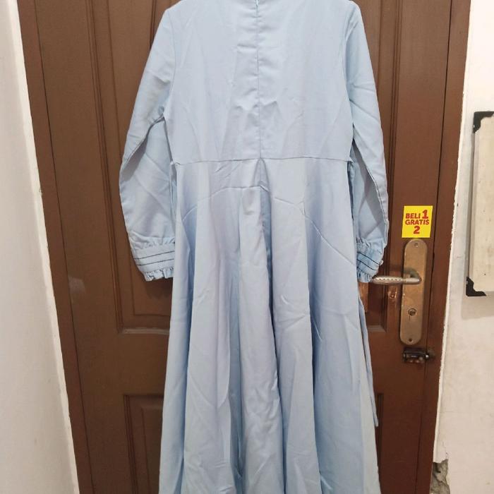 gamis biru langit baru nyamn adem Panjang Muslim Baju Dress Wanita