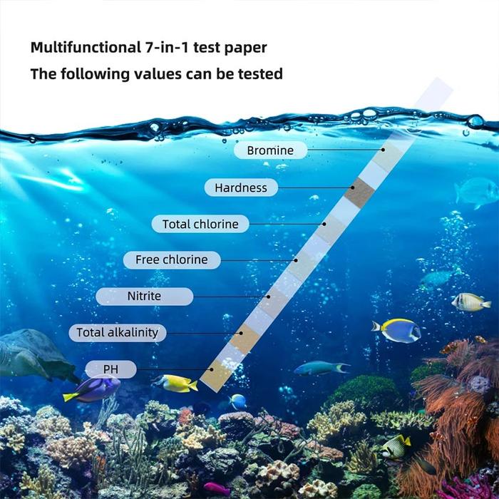 50 Strip 7 in 1 Water Test Kit Tes Air KH GH PH Nitrit Nitrat Klorin Aquarium /  Air Kolam Aquascape