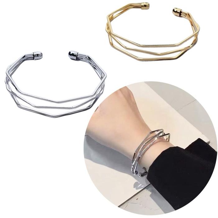 Dexx Geometry Triple Layer 3 Tier Bracelet Bangle Openning Adjustable Gelang Tangan Tiga Lapis Geome