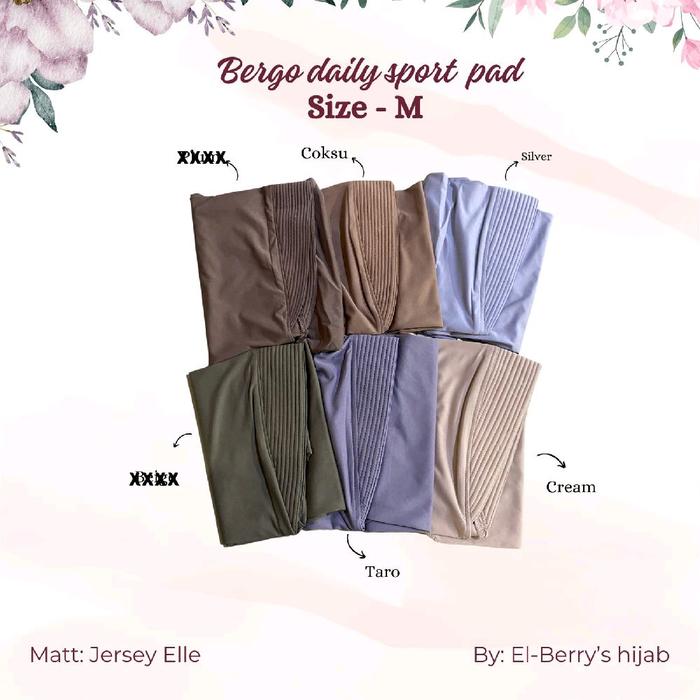 El-Berry's Hijab Bergo Daily Sport Pad Size M Matt Jersey Elle Coksu Silver Cream Taro By El-Berry's