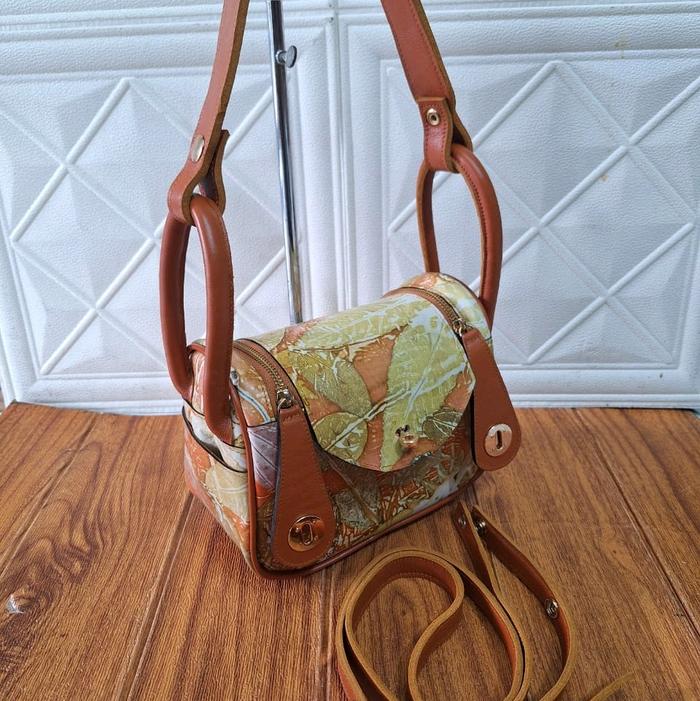 Lindy bag tas selempang kulit asli eco print by proda project
