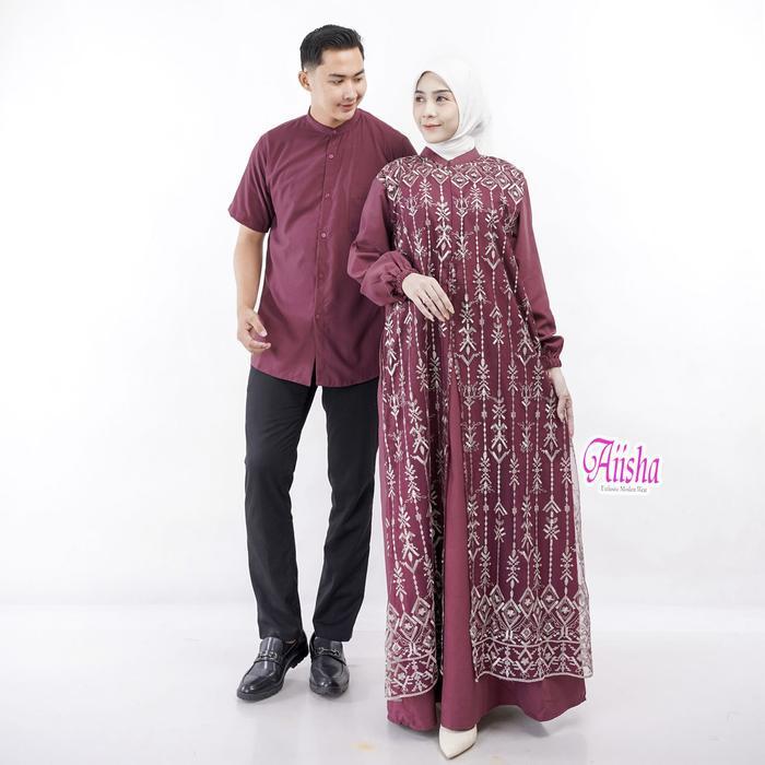 Aiisha Langsung Kirim | Gamis Lebaran Mewah Madaniyya | Baju Couple Suami Istri Bahan Cotton Miracle