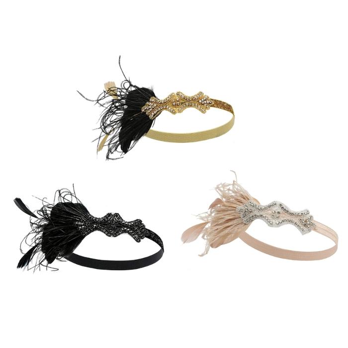 Feathers Fascinator Headbands 1920s Prom Queen Headpiece for Special