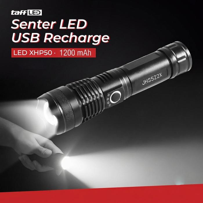 Permata Mall | Senter LED USB | Senter Rechargeable Waterproof | Lampu Senter XHP50
