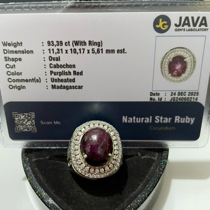 Natural Star Ruby Unheated White Ring Oval Cabochon Warna Purplish Red Asal Madagascar