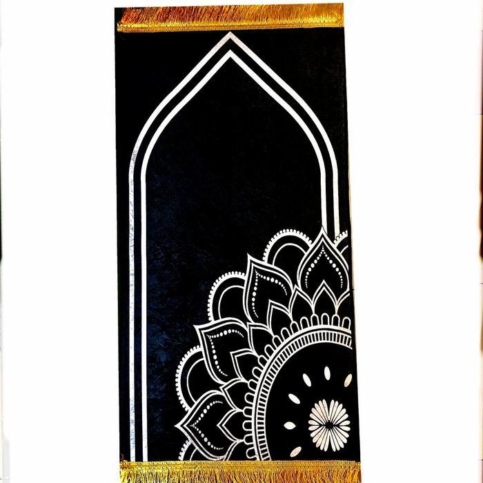 Sajadah Turki Hitam Super Gold Bludru Original-Hajar Aswad List -Gratisongkir