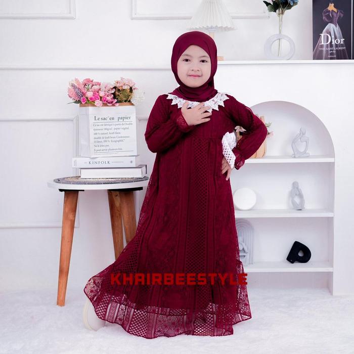 Baju gamis anak terbaru dan kekinian salma kids set hijab usia 1-10 tahun bahan burkat malika gaun d