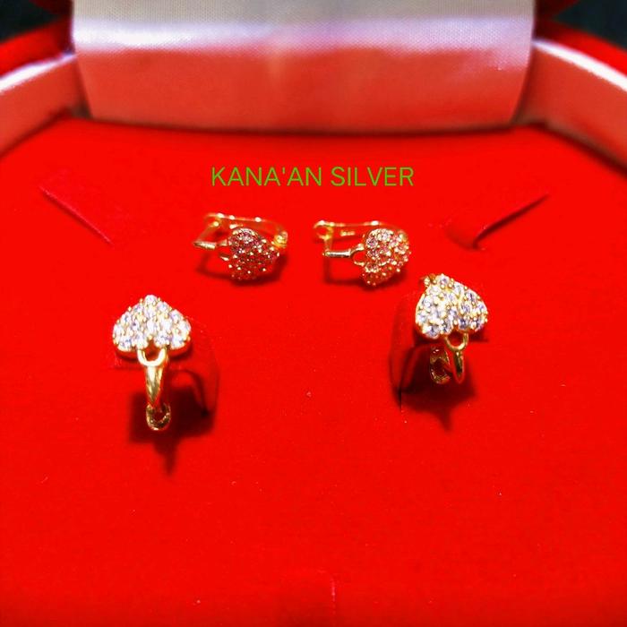 Anting jepit fashion anak, remaja, dewasa warna rose gold model love mata putih full 1,4gram lapisan