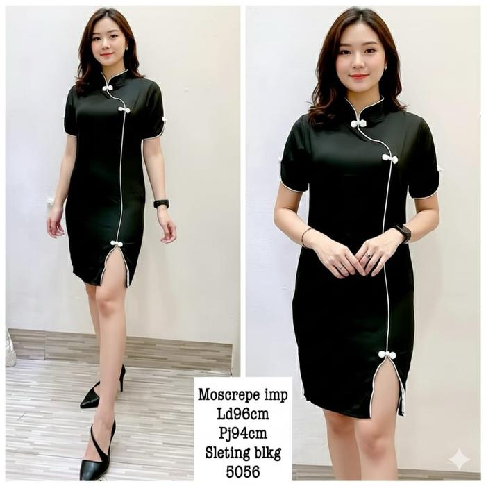 READY STOCK Chongsam Dress Imlek Maroon Dan Hitam / Dress Chongsam Imlek Sexy