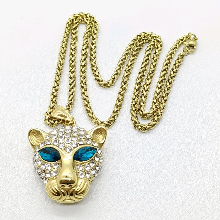 Kalung Liontin kepala macan tutul gold Anti karat Stainless steel