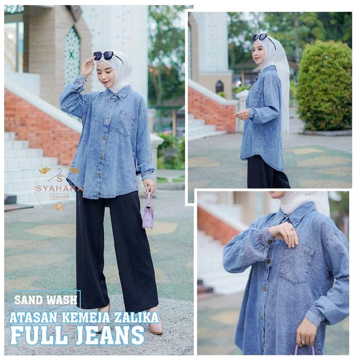 atasan kemeja kekinian zalika full jeans