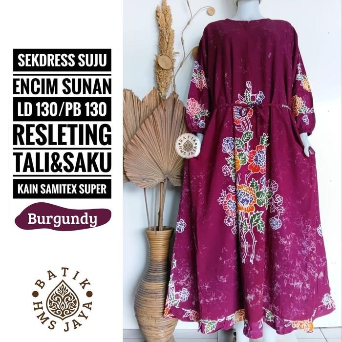 Sekdress Suju Encim Sunan Midi Dress Gamis Super Jumbo Batik Pekalogan Cap Colet Adem Cantik