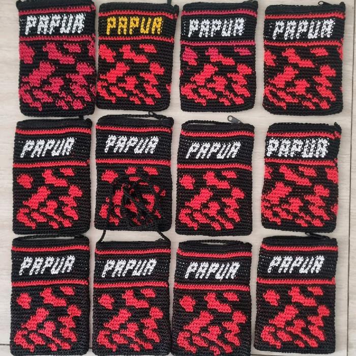 Tas HP papua/ tas hp loreng hitam merah/ tas selempang/ papua