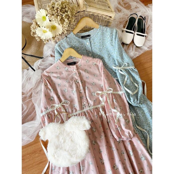 Ready- Mysha Iwearmysha CALLIA DRESS Gamis Motif Bunga Pastel Korean Style Size S M L XL XXL
