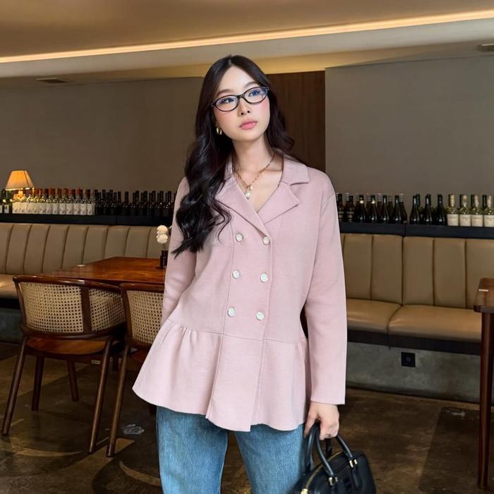 NEW GONEGANI OFFICIAL - Blazer Wanita Timeless Bahan Cotton Knit Blazer Knit