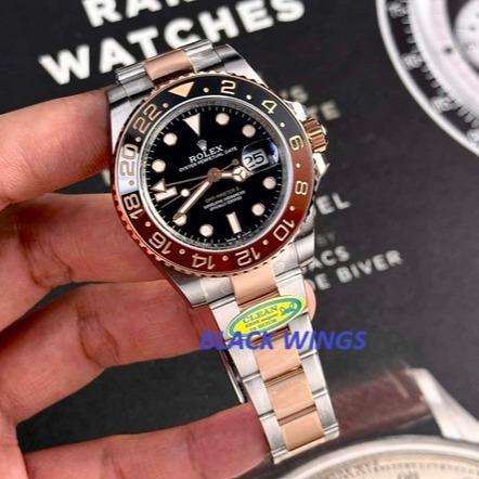 BLACKWINGS TWO TONE JAM TANGAN GMT MASTER SWISS CERAMIC BEZEL OYSTER STRAP 40MM