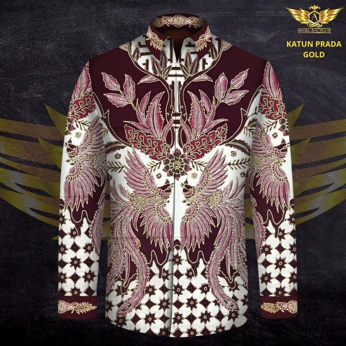 Katun Tulis Pola Purada Tinta Emas Motif 7 Bahan Kain Batik Tulis Macan Harimau Merah