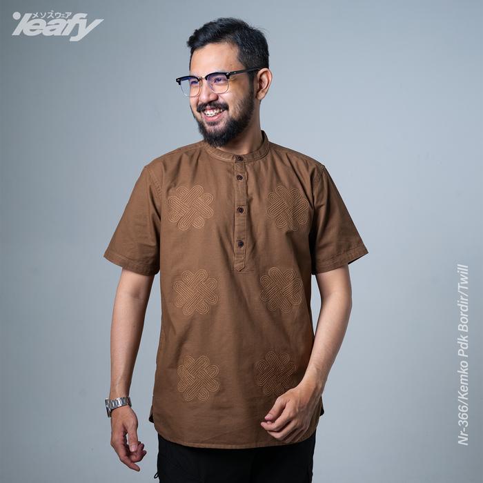 Leafy Official Kemeja Koko NR-366 Bordir Lengan Pendek Bahan Katun Twill Premium Ukuran Longgar M L 