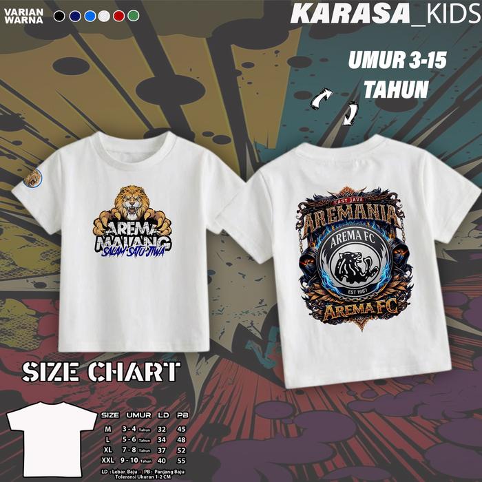 Karasa_Kids Baju Anak Unisex Aremania FC V2 Katun Sablon DTFSize M L XL XXL Umur 3-12 Tahun KECE