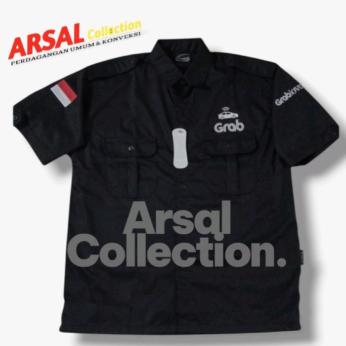Kemeja grab| Baju GRAB | Seragam GRAB|WARNA HITAM BORDIR