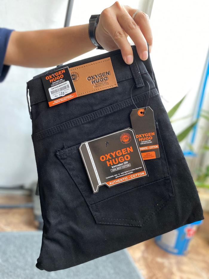 Oxygen Hugo Celana Panjang Naomi Pria Semi Jeans Terbaru Baby Kanvas Sweding 28-38 Hitam Skinny Slim