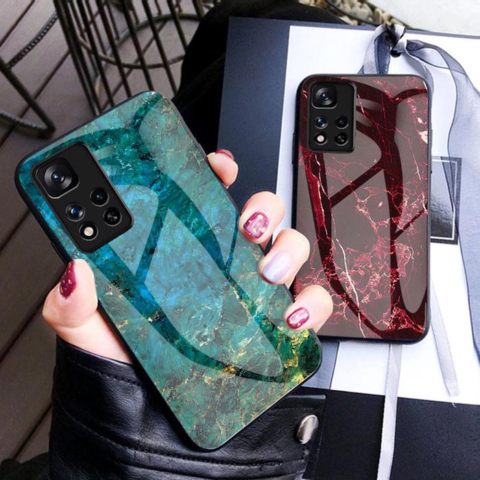 Redmi Note 11s 11e 11t Marble Tempered Glass Case for Xiaomi Redmi