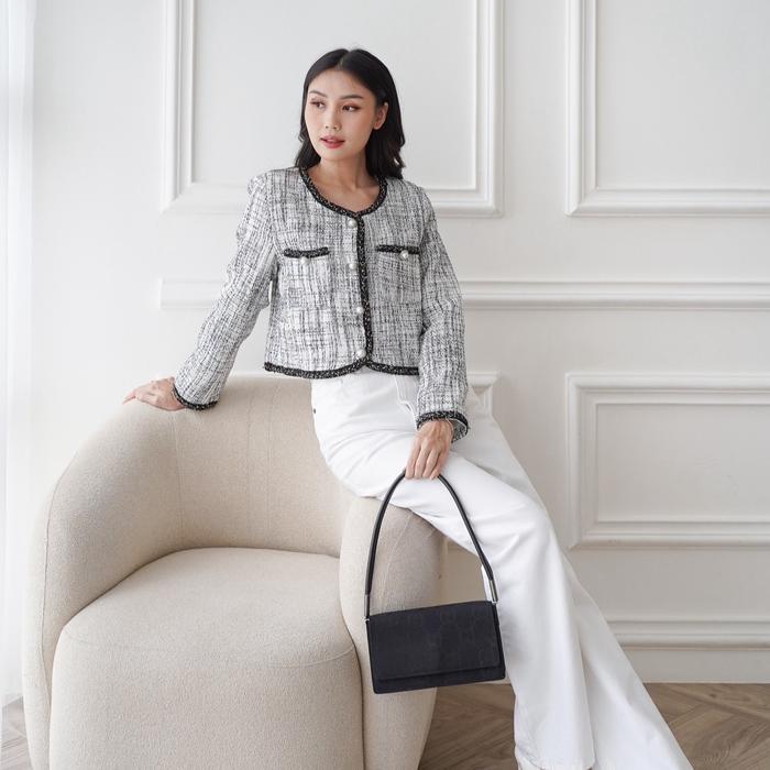 KNEED - Mina Tweed Cardigan | Cardigan Tweed Korea Premium Wol