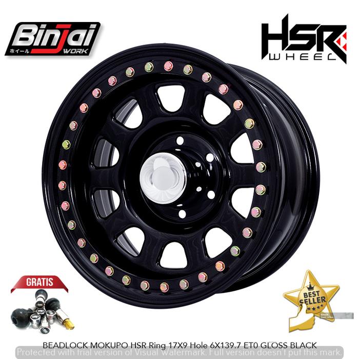 HSR Velg Kaleng Beadlock Mokupo Ring 17 Lebar 9 Hole 6x139,7 ET0 Gloss Black untuk Mobil Teranno Paj