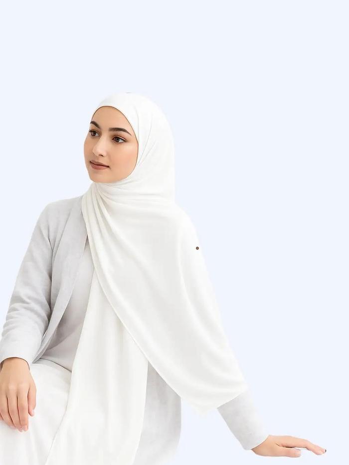 BISA COD PASHMINA INSTAN OVAL HIJAB JERSEY JILBAB MUSLIM KERUDUNG PANJANG LEMBUT NYAMAN Putih