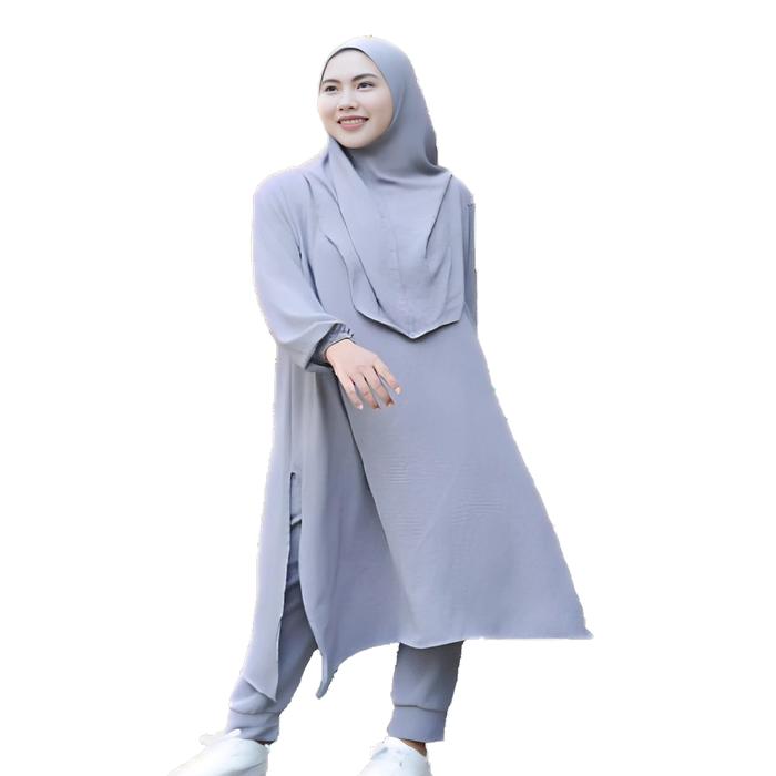 ZAHIYA Baju Setelan Olahraga Muslimah Wanita Hijab Sporty Pakaian Atasan dan Celana Tunik Syar’i Pol