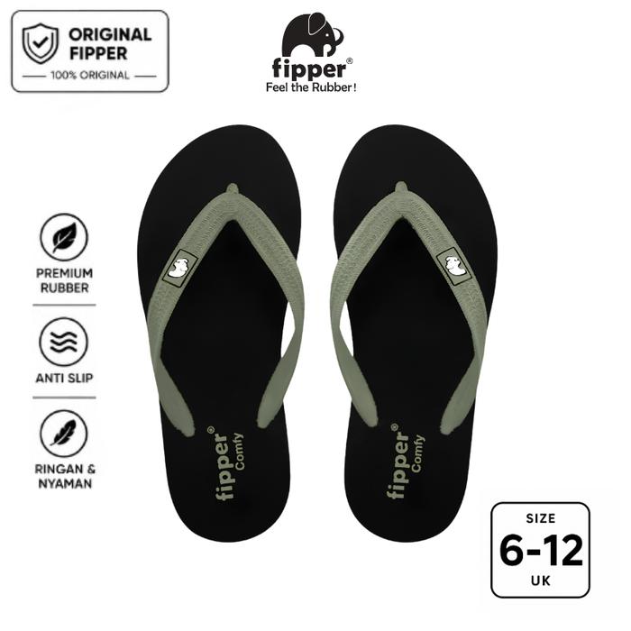 Fipper Comfy Sandal Jepit Anti Slip Pria Wanita Original Ringan Nyaman Hitam Black / Green Schist