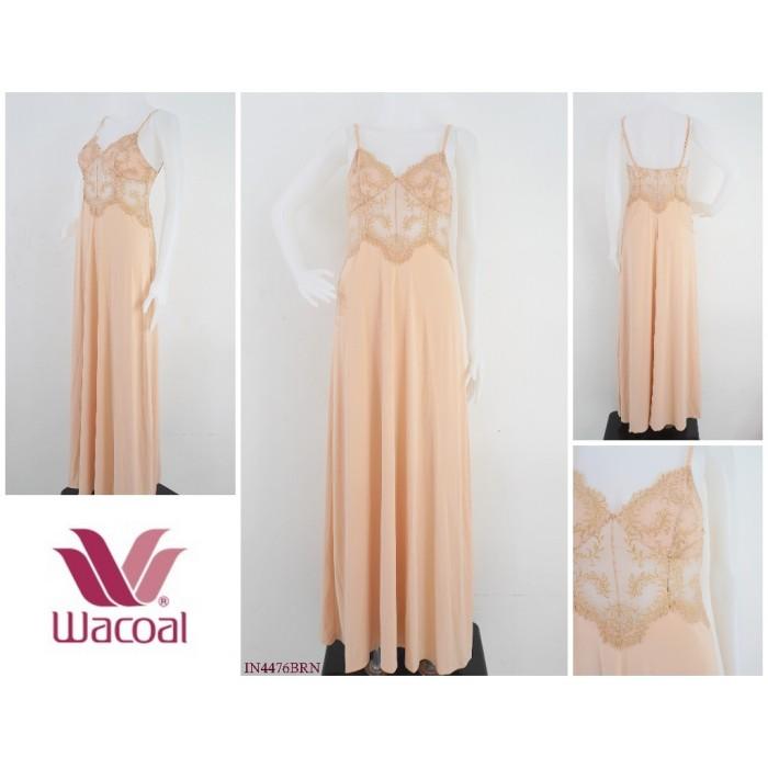 Baju Tidur Wanita Lingerie Long Dress Wacoal Mix Hias Lace In4476Brn