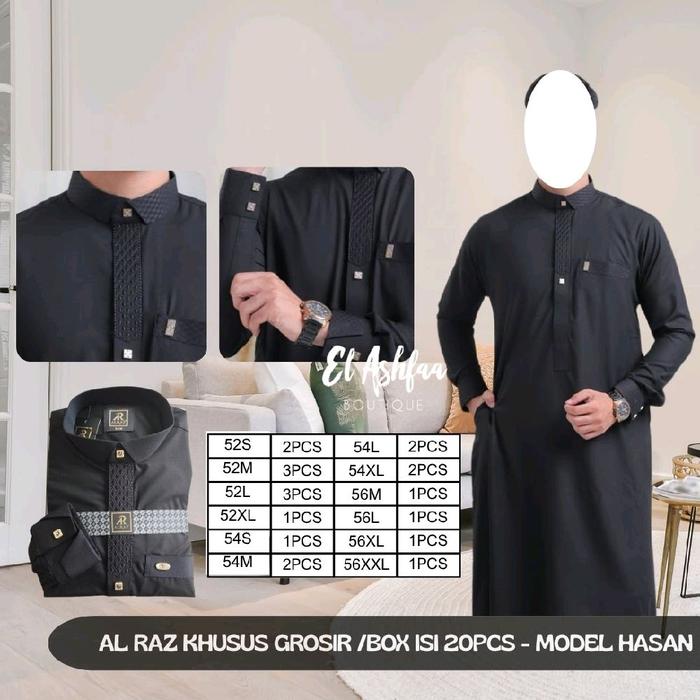 Jubah Al Raz Premium Khusus Grosir 20pcs/box Model Hasan - El Ashfaa Boutique
