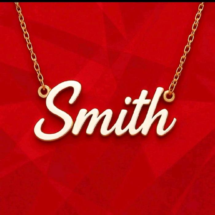 kalung nama merah tulisan smith