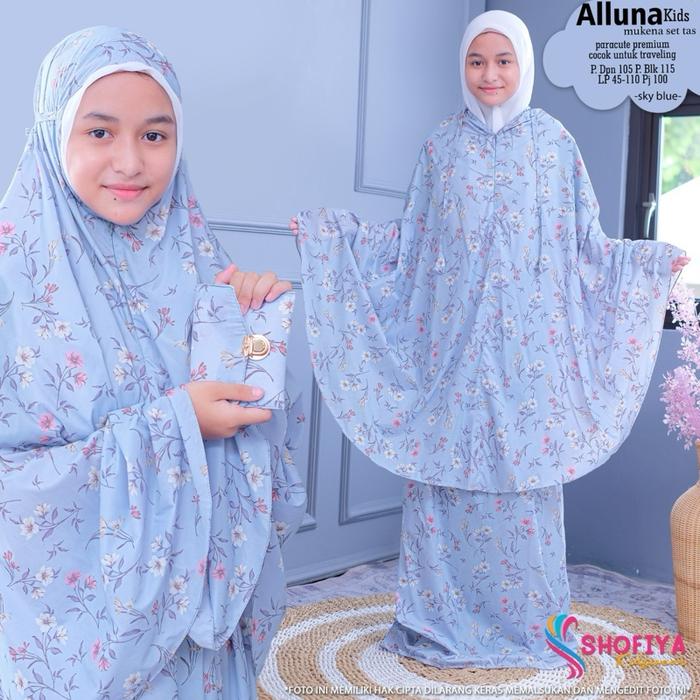 Mukena Anak Remaja Alluna Kids by Shofiya - Katun Renda Bunga Traveling Motif - Mukenah, Tanggung, R